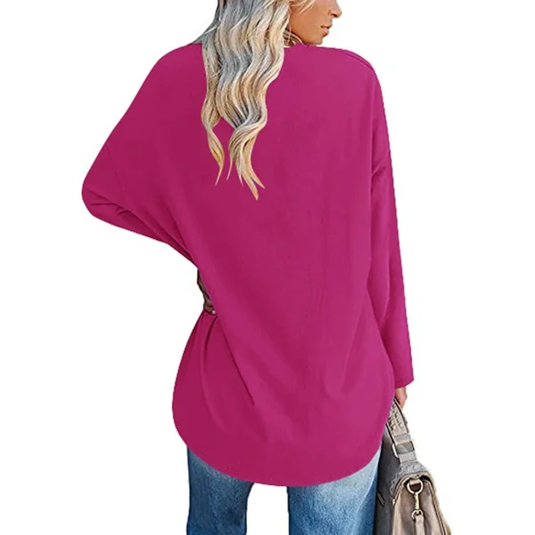 Womens loose long sleeve fashion V neck knit top