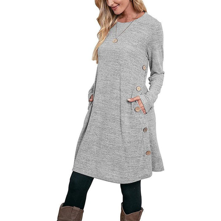 BUTTONED POCKET CASUAL LOOSE DRESS