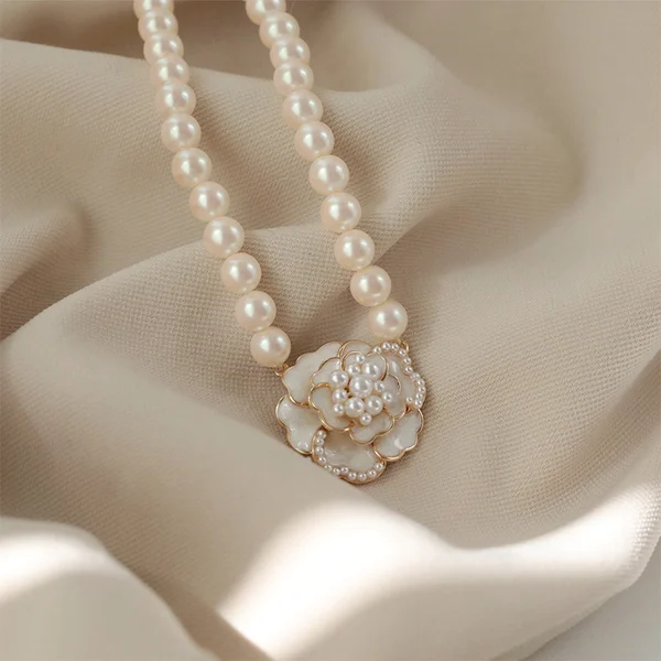 Elegant Pearl Camellia Necklace