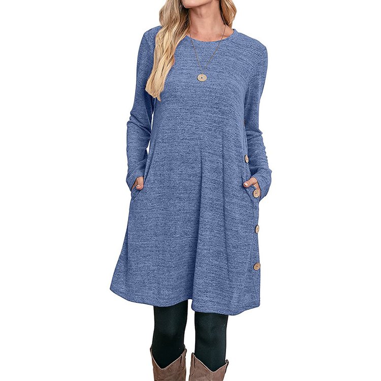 BUTTONED POCKET CASUAL LOOSE DRESS