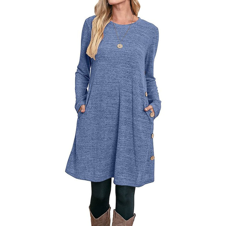BUTTONED POCKET CASUAL LOOSE DRESS