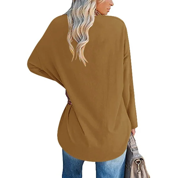 Womens loose long sleeve fashion V neck knit top