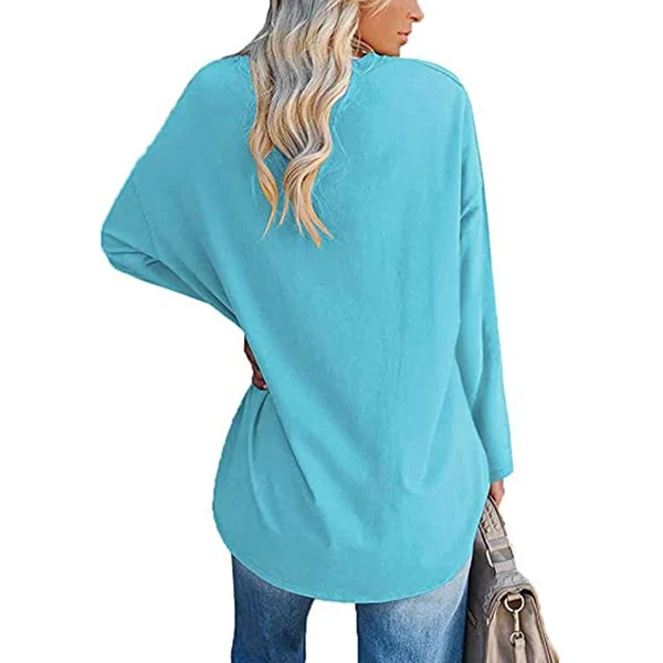 Womens loose long sleeve fashion V neck knit top