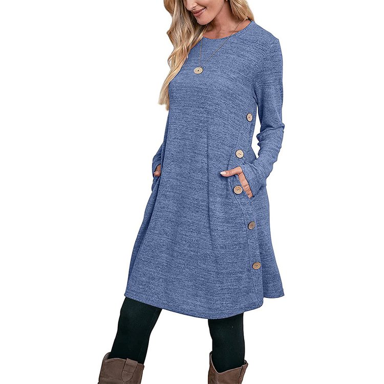 BUTTONED POCKET CASUAL LOOSE DRESS