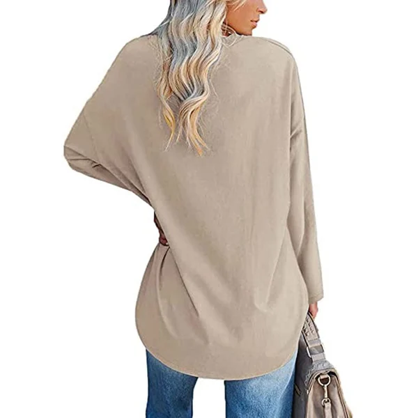 Womens loose long sleeve fashion V neck knit top