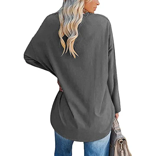 Womens loose long sleeve fashion V neck knit top