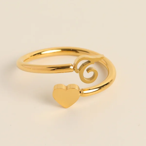 Dainty Initial Heart Ring