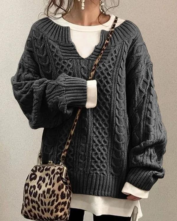Cerigal Tiny V Neck Hand Twist Sweater