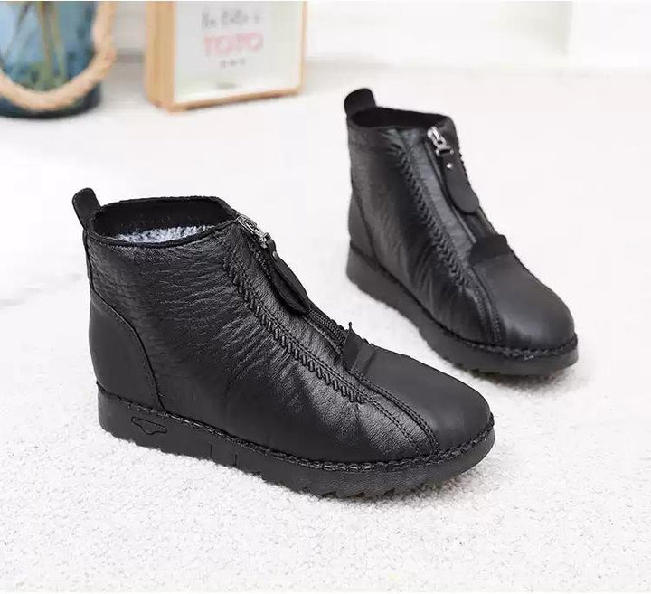 Retro Soft Leather Velvet Womens Winter MAMA Shoes