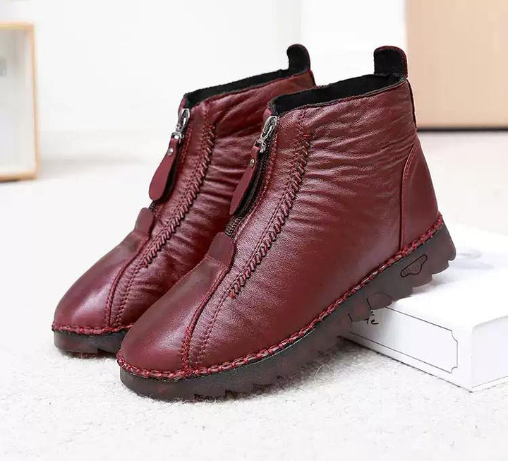 Retro Soft Leather Velvet Womens Winter MAMA Shoes
