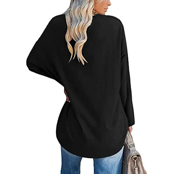 Womens loose long sleeve fashion V neck knit top