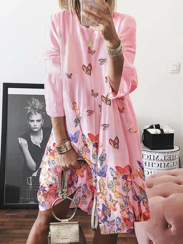 Butterflies Printed Loose Resort Dress