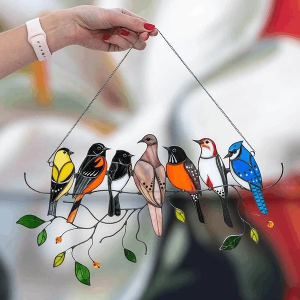Birds Stained  Window  Panel Hangings