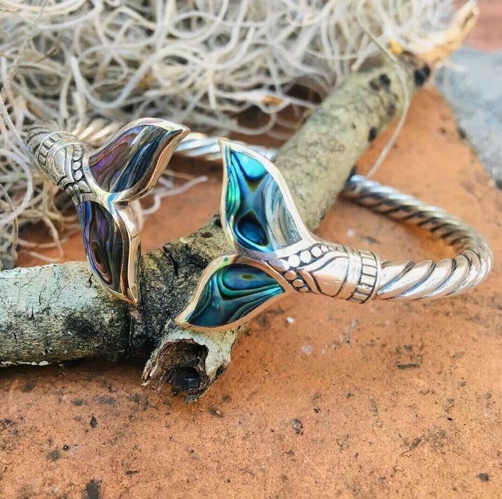 Abalone Shell Mermaid Tail SS Bangle Bracelet