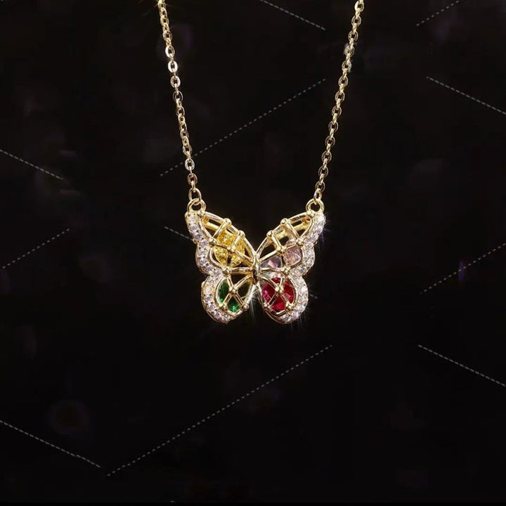 Colorful Gem Openwork Butterfly Pendants Necklace