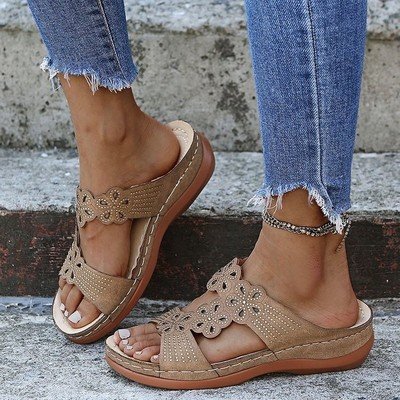 Soft Footbed Orthopedic Arch-Support Womens Flower Hollow Out Sandals