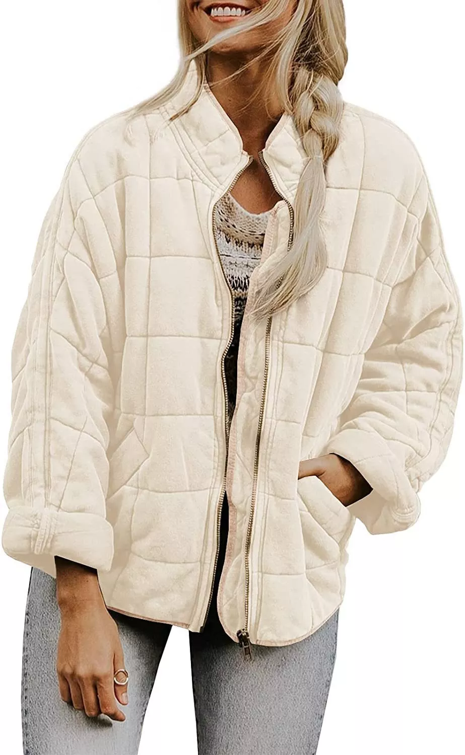 Womens Fashion Solid Color Stand Collar Cotton Padded Jacket