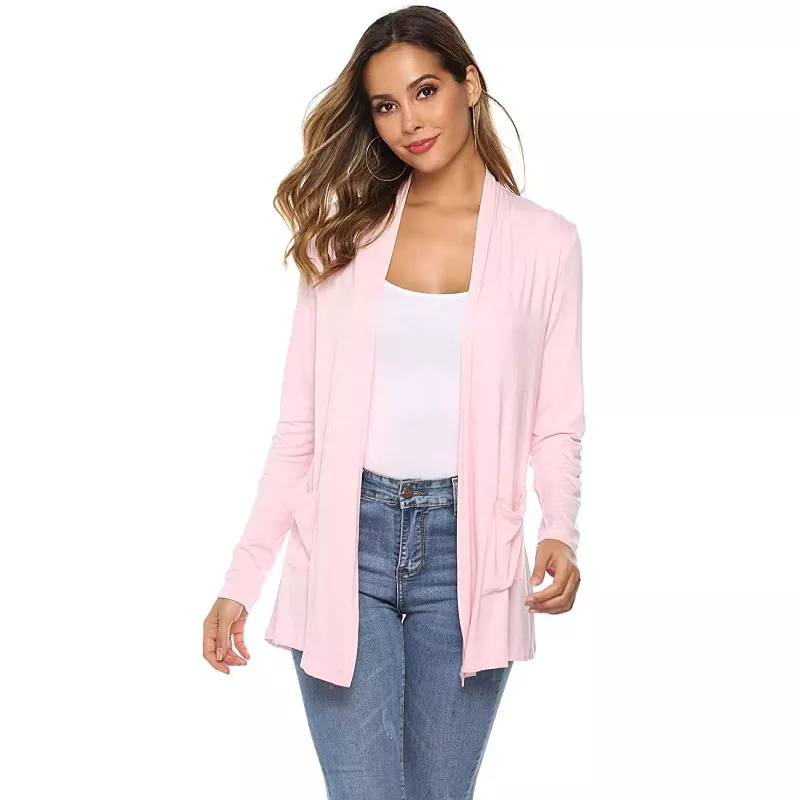 WOMENS CASUAL LIGHTWEIGHT OPEN FRONT LONG SLEEVE CARDIGANS