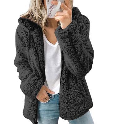Sidefeel Women Open Front Hooded Cardigan Fleece Pocket Coat Outwear