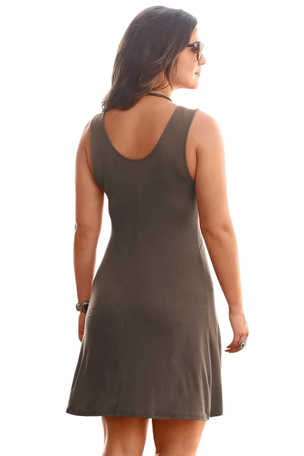 Womens Solid Color Sexy V Neck Twist Dress
