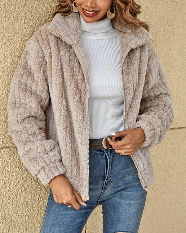 Lapel Full Zip Polar Soft Fleece Coat Jacket