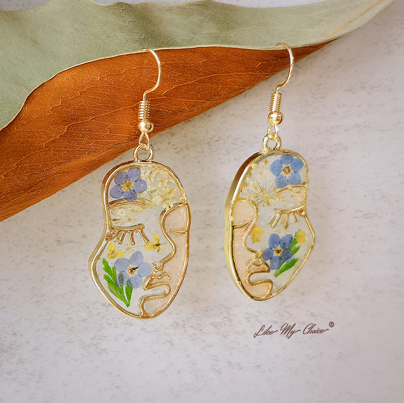 Abstract Face Forget Me Not Flower Earrings