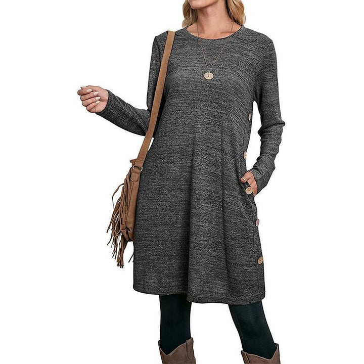 BUTTONED POCKET CASUAL LOOSE DRESS