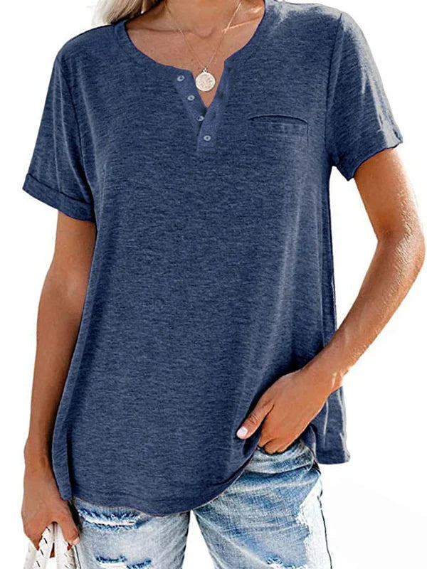 Fashion Solid Color Pocket Short Sleeve T Shirt