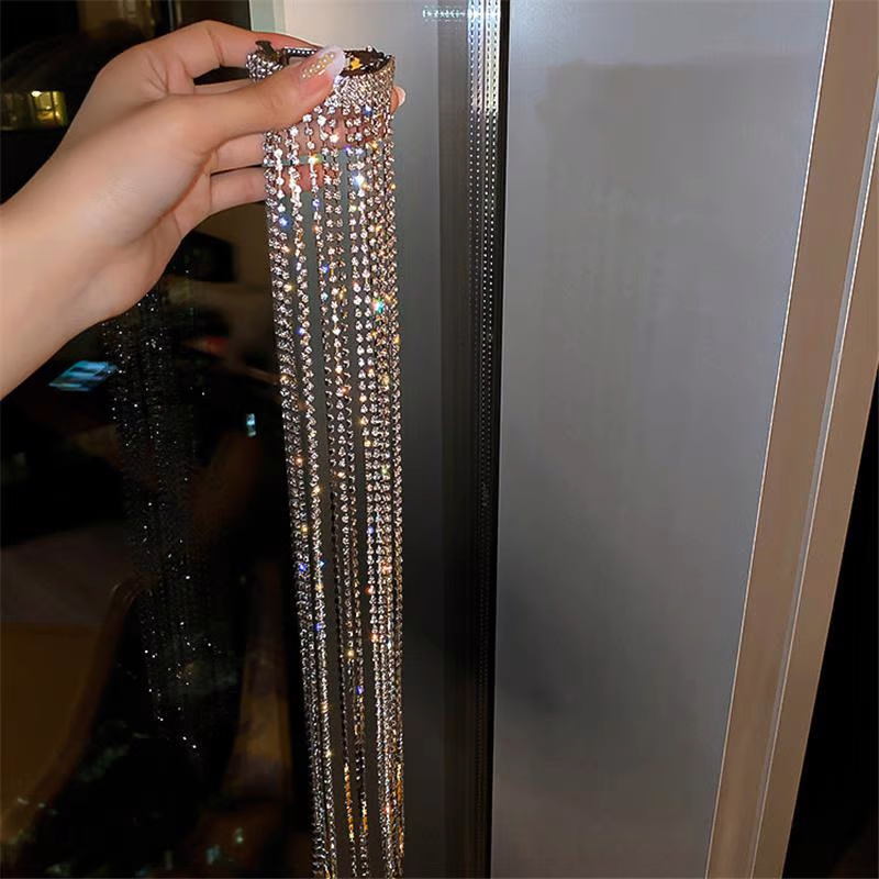 GLEAMING MULTI STRAND RHINESTONE PONYTAIL LONG TASSEL HAIR CLIP