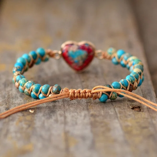 To My Granddaughter Love You Forever Jasper Heart Bracelet