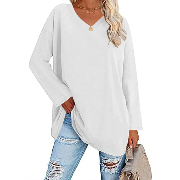 Womens loose long sleeve fashion V neck knit top