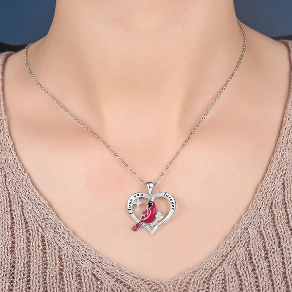 Red Bird Heart Cardinal Necklace
