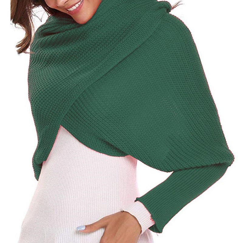 Knitted Wrap Scarf With Sleeves