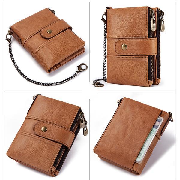 Genuine Leather Anti-theft Retro Wallet With Chain
