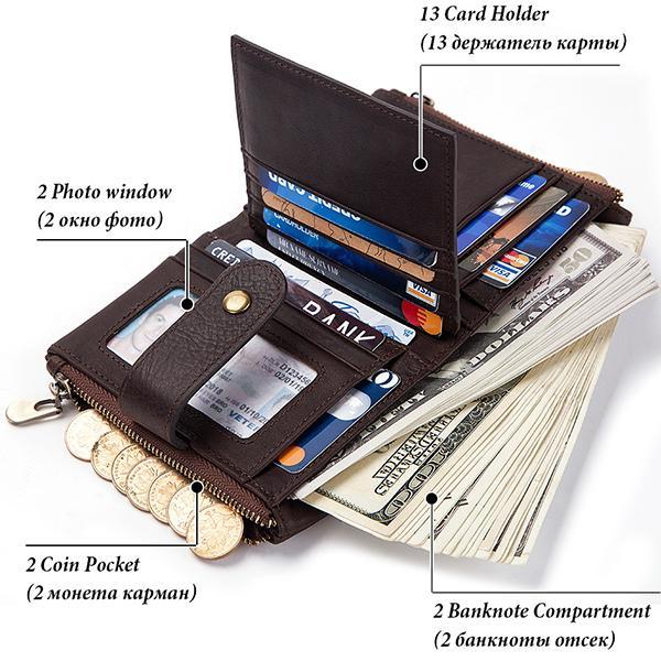 Genuine Leather Anti-theft Retro Wallet With Chain