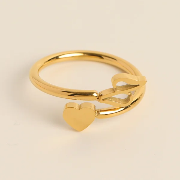 Dainty Initial Heart Ring