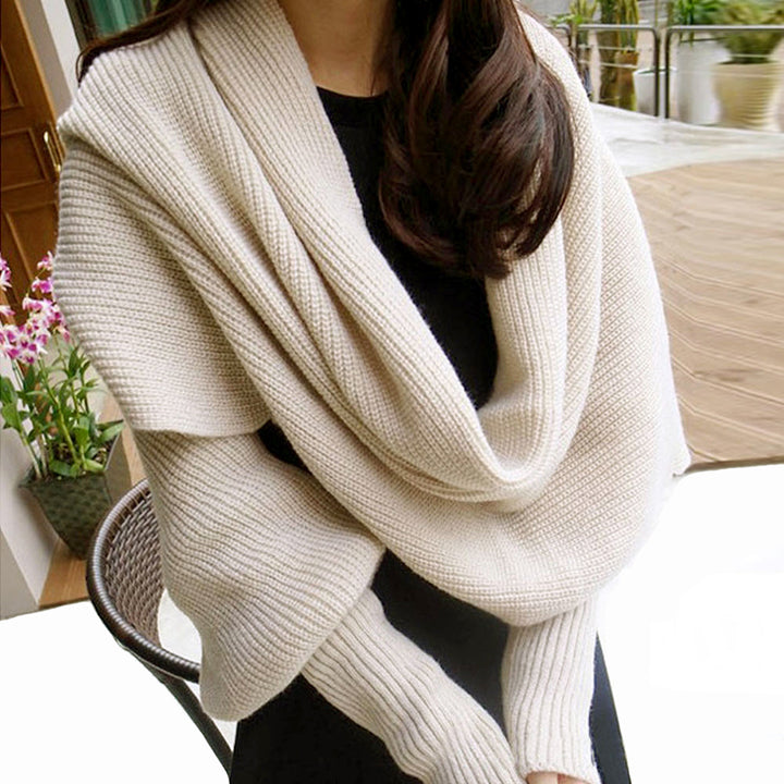 Knitted Wrap Scarf With Sleeves