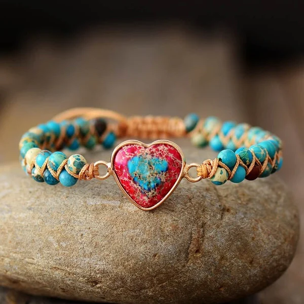 To My Granddaughter Love You Forever Jasper Heart Bracelet