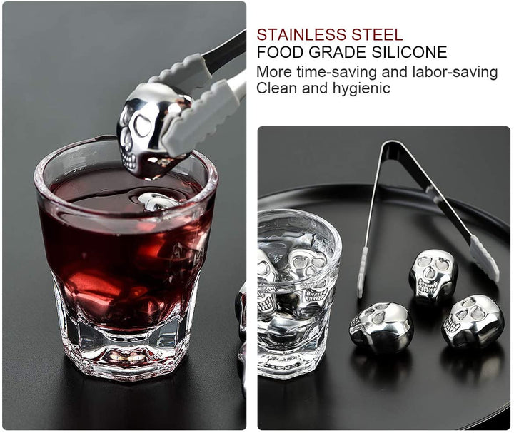 4Pcs Stainless Steel Skull Ice Cube Molds with Clip