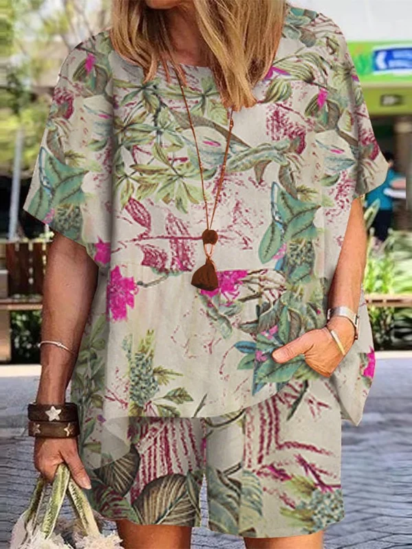 Half Sleeve Elastic waist Cotton Suit