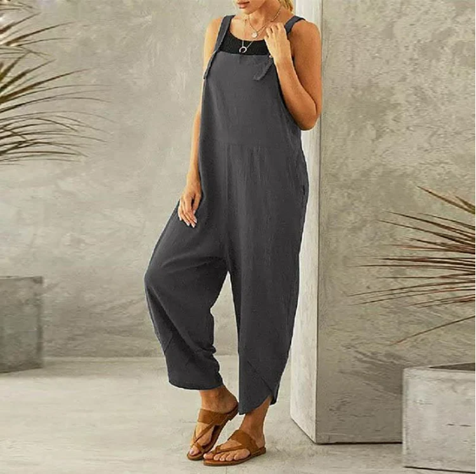 Womens Solid Color Casual Ninth Overalls