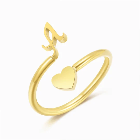 Dainty Initial Heart Ring