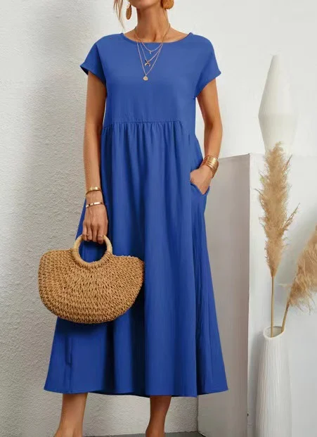 Womens Short Sleeve Cotton And Linen Dress