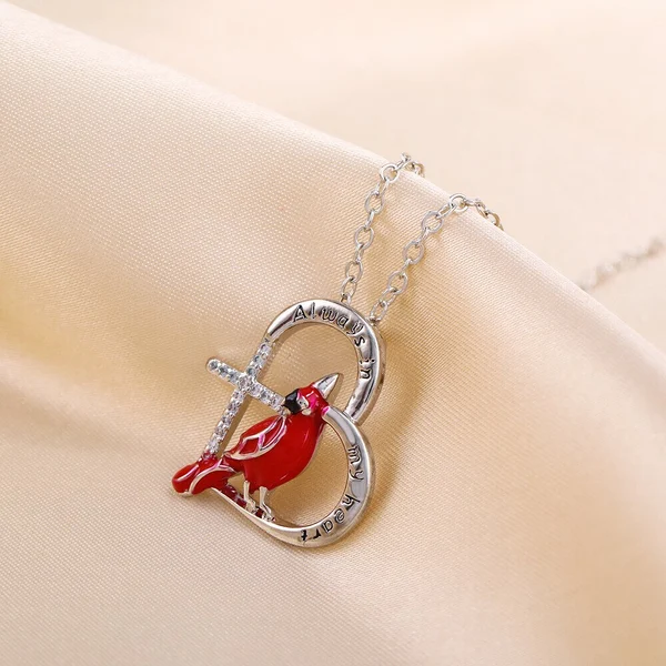 Red Bird Heart Cardinal Necklace