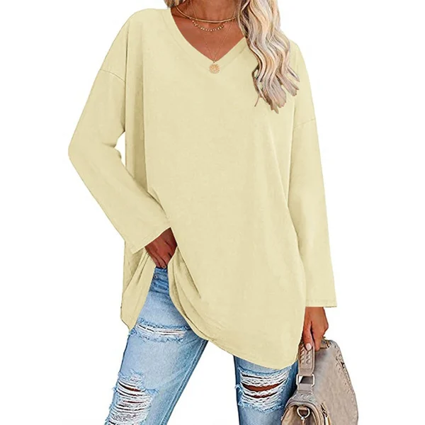Womens loose long sleeve fashion V neck knit top