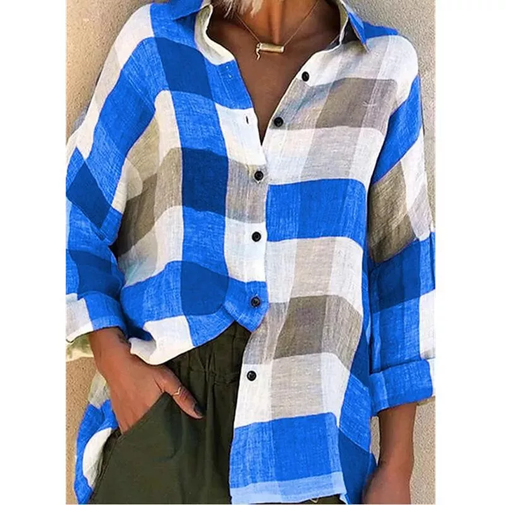 Womens Printed Long sleeved Shirt Loose Plaid Shirt