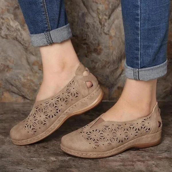 Women Hollow Out Slip Resistant Comfy Elastic Band Slip On Casual Flats