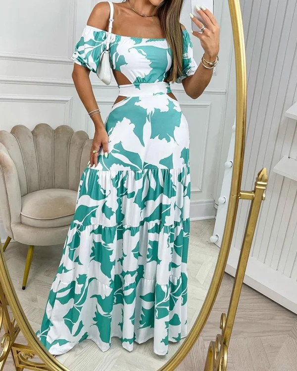 Off the shoulder Printed Cutout Lace up Dress