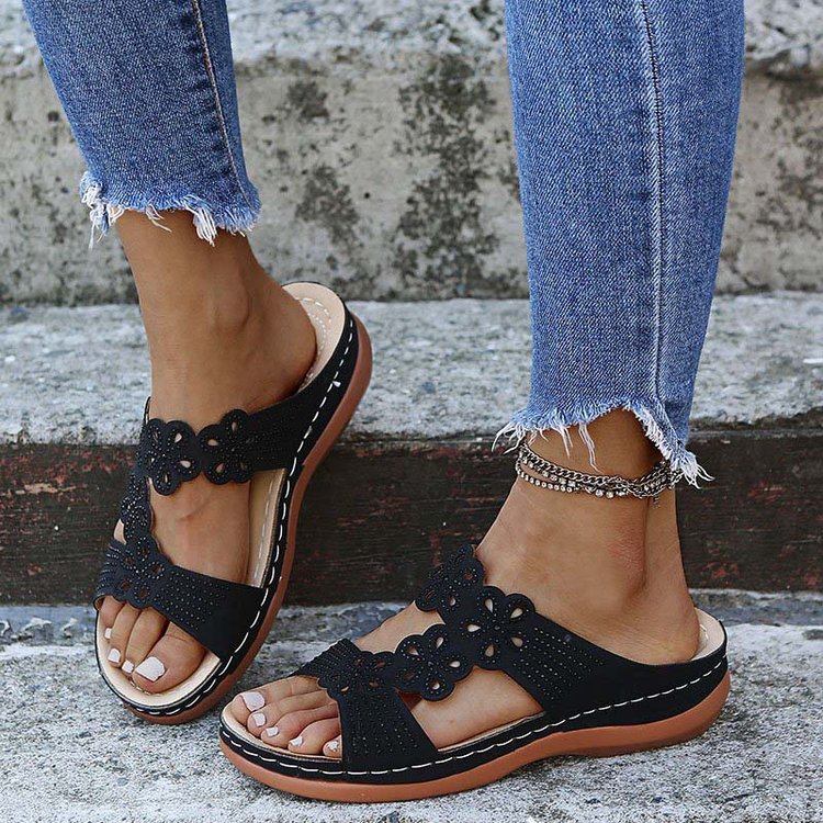 Soft Footbed Orthopedic Arch-Support Womens Flower Hollow Out Sandals
