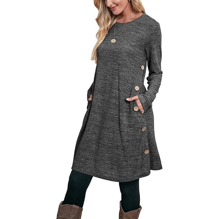 BUTTONED POCKET CASUAL LOOSE DRESS